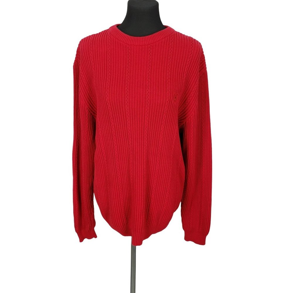 Women's Vintage Chap's Red Knit Pullover Sweater with Logo Size Large